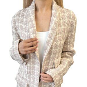 CHANEL Vintage Tweed Jacket Blazer Top CC Logo Button Pink Cream Wool [106068]